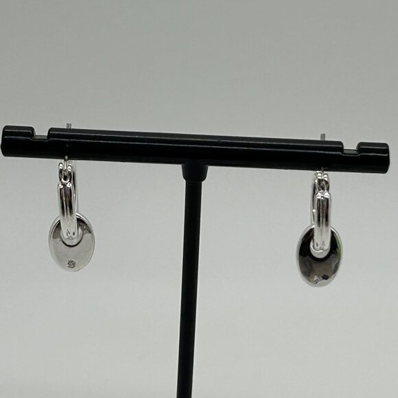 Chaps Silver-Tone Double Hoop Earrings With Dangling Oval Accents For Women - Picture 4 of 14